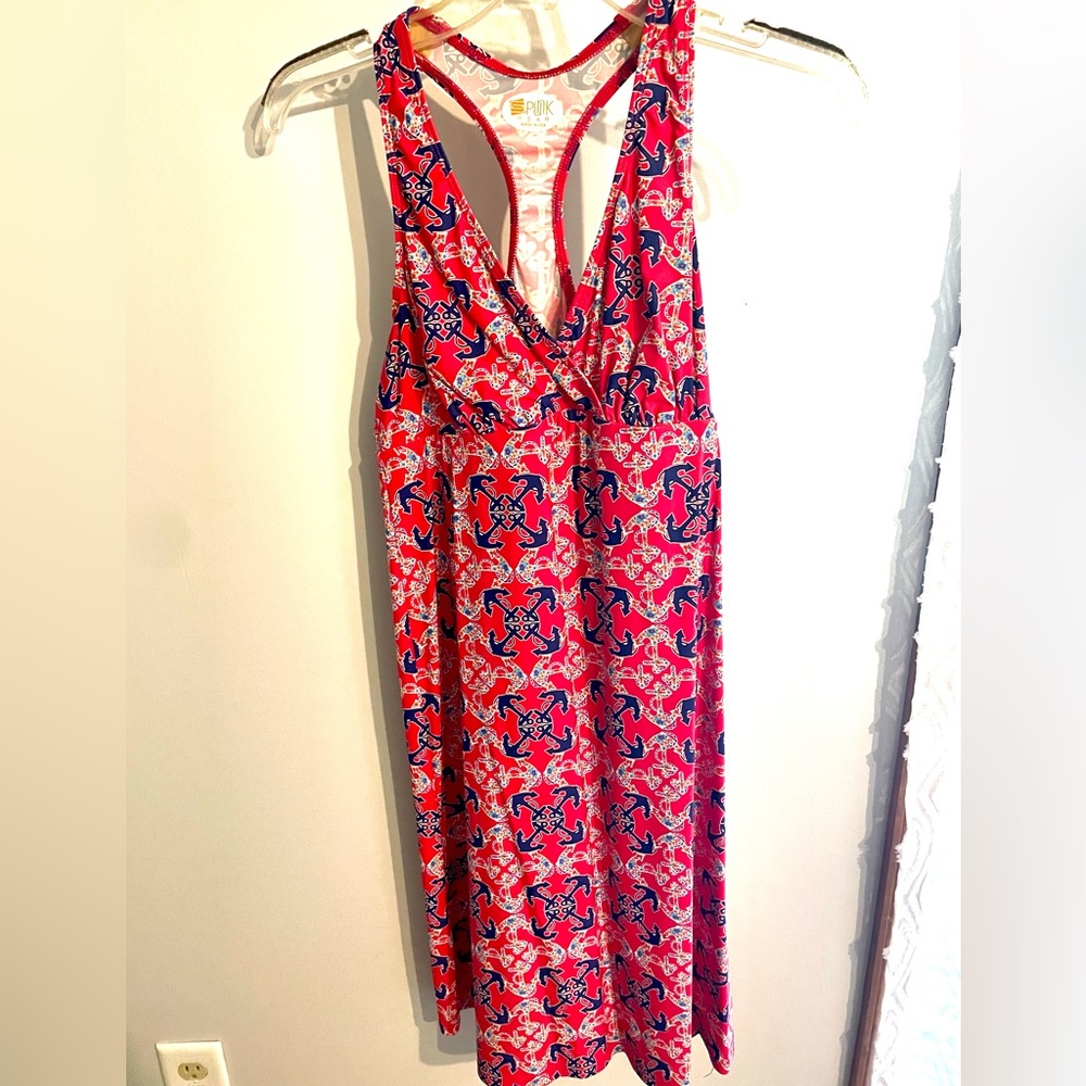 Spunkwear V front to the racer back top dress- red with blue anchors